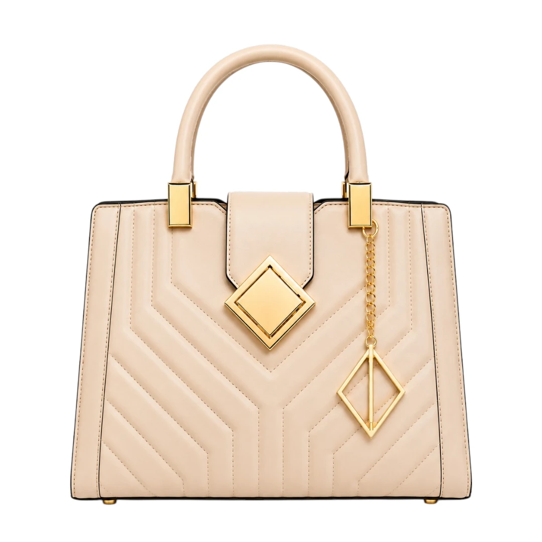 AuraBag Biege Quilted Top Handle Handbag