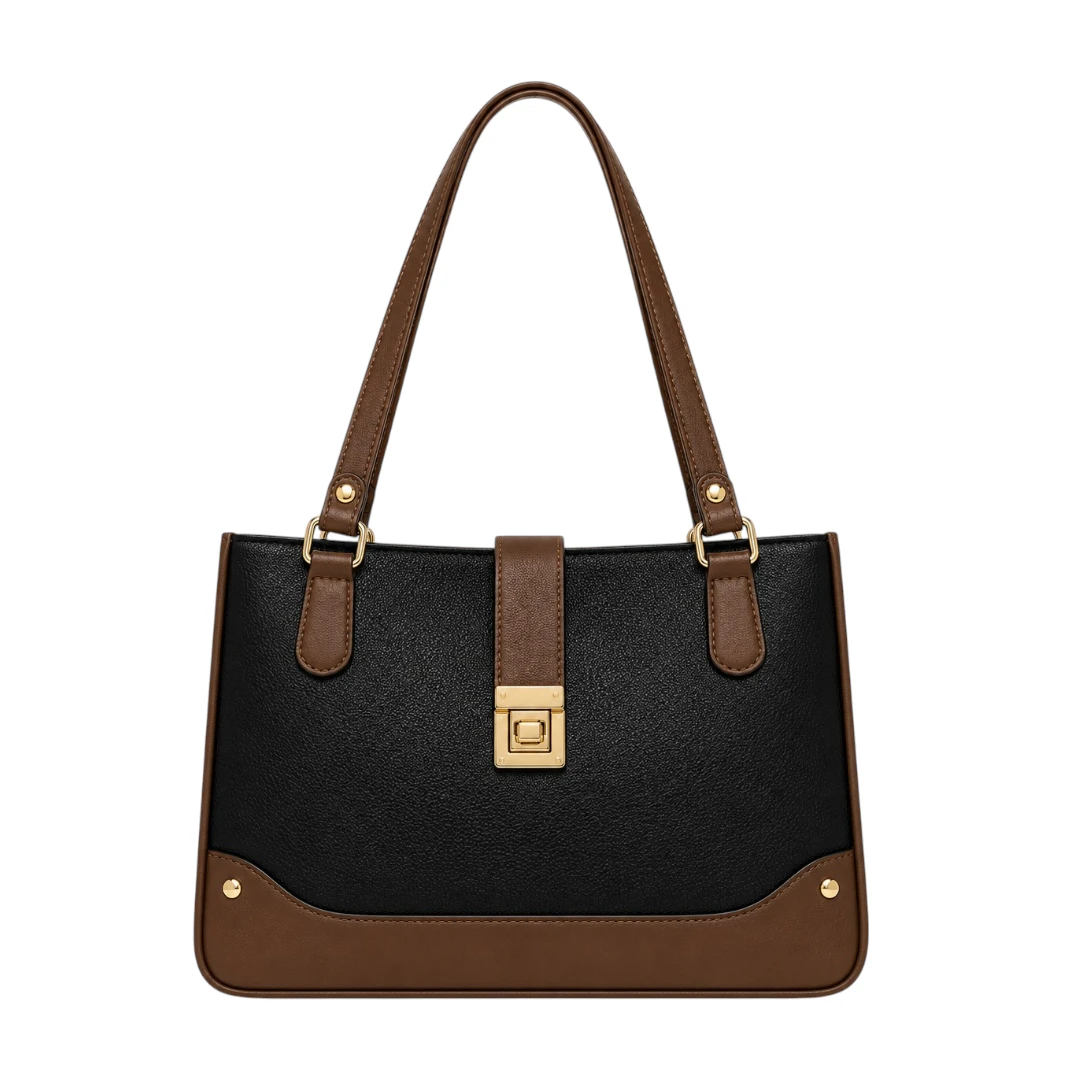AuraBag Black Classic Lock Tote Elegant Women's Handbag