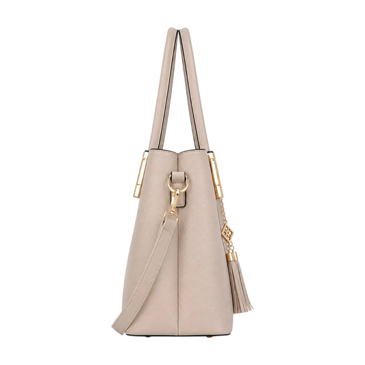 AuraBag Elegant Beige Tassel Tote Handbag